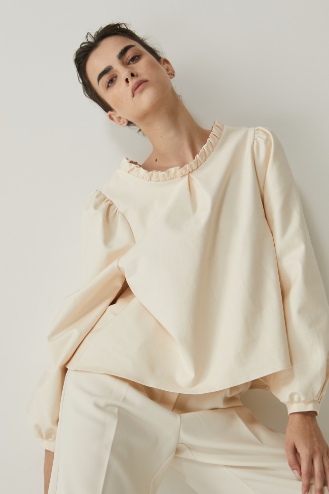 Shirring neck blouse in Cream
