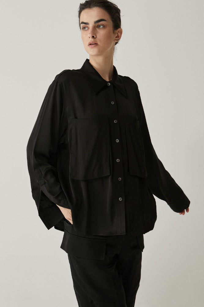 Satin dubble shirt in Black